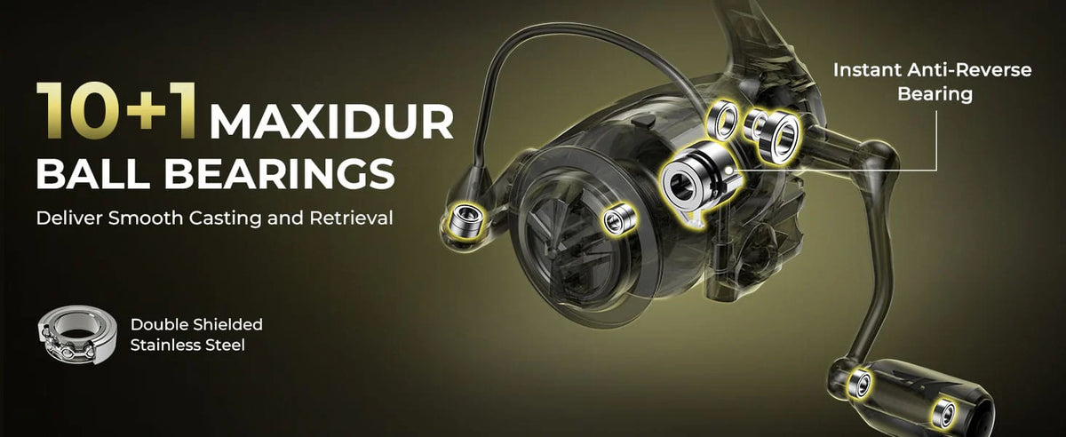 IPX5-rated with five Everseal rings, this reel resists water and debris, featuring a smooth 10+1 bearing system, versatile size options, and a controlled 5.2:1 retrieve.