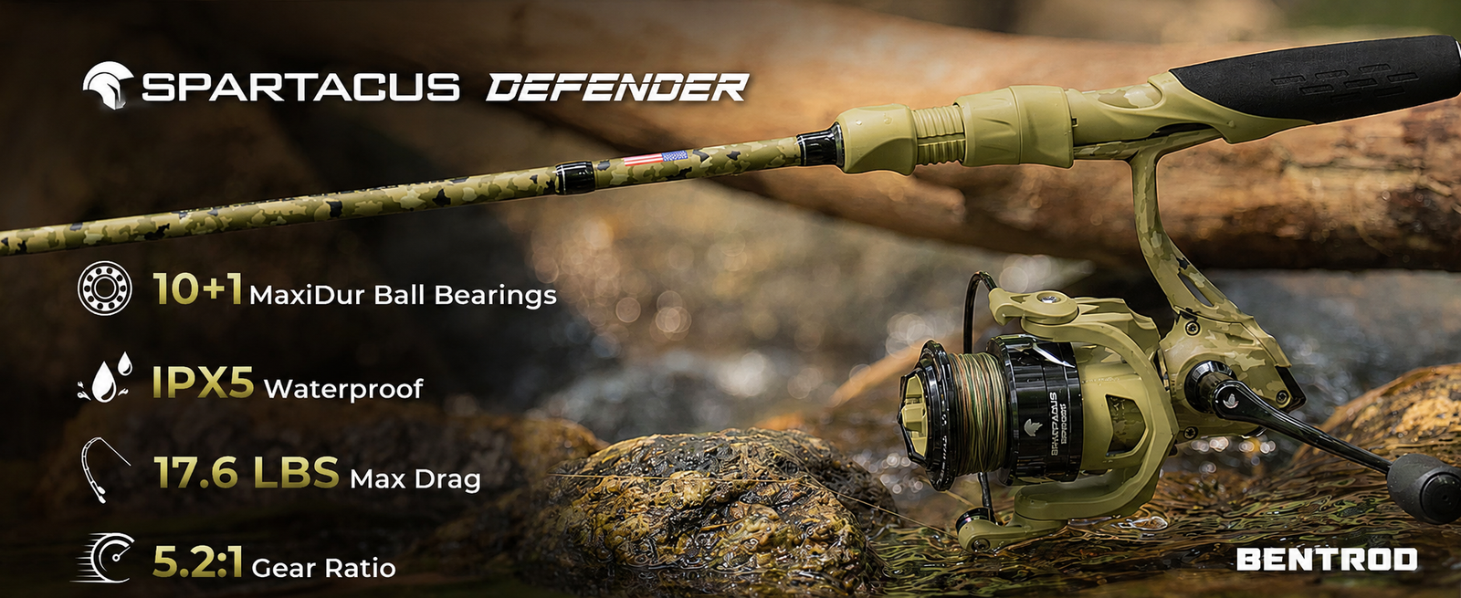 IPX5-rated with five Everseal rings, this reel resists water and debris, featuring a smooth 10+1 bearing system, versatile size options, and a controlled 5.2:1 retrieve.