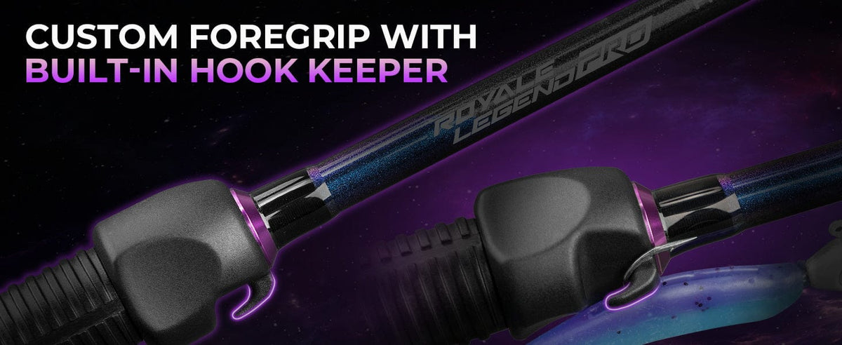 Custom foregrip and built-in hook keeper keep your hook in place and prevent it from getting tangled with other fishing gear.