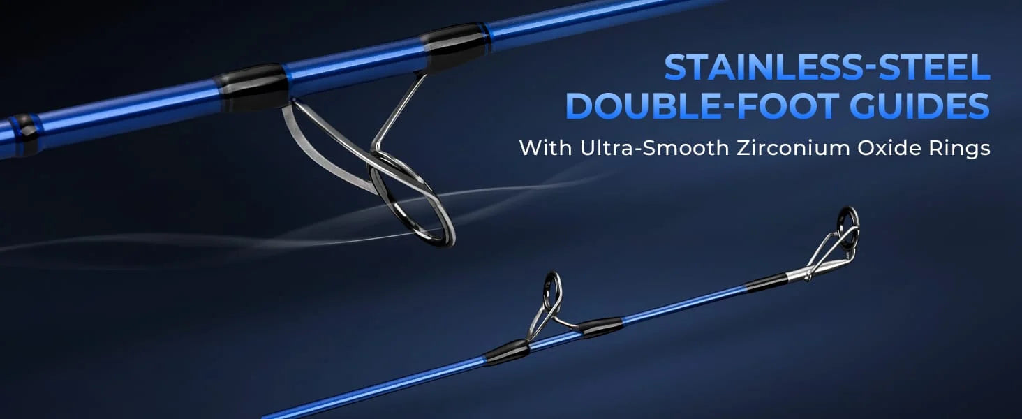 Reinforced stainless steel double-foot guides with zirconium oxide rings handle heavy loads and harsh saltwater conditions.