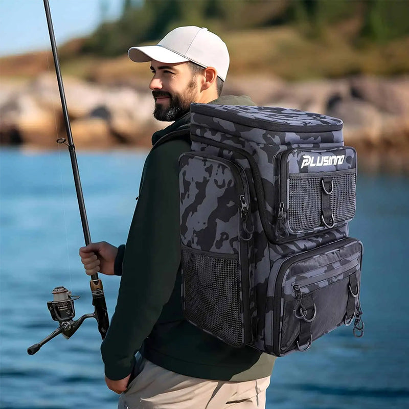 BenTrod Fishing Backpack with Rod Holder, Tackle Organizer Box & Hiking Storage
