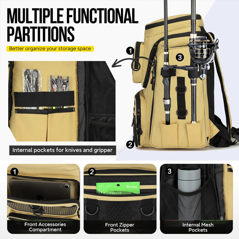 BenTrod Fishing Backpack with Rod Holder, Tackle Organizer Box & Hiking Storage